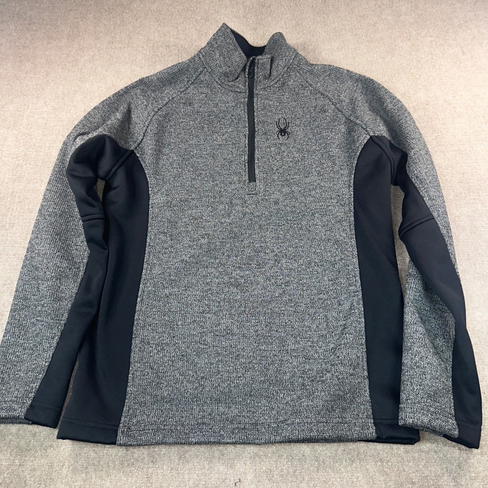 Spyder Mens Gray Black Sweater Knit Fleece Quarter Zip Pullover Jacket Size M